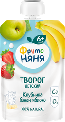 Изображение товара Творог для питания детей ФРУТОНЯНЯ Клубника, банан и яблоко 4,2%, без змж, 90г
