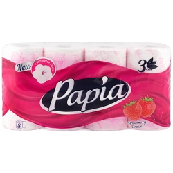 Бумага туалетная PAPIA Strawberry Dream 3-слоя, 8шт