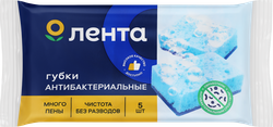 Изображение товара Губка для посуды ЛЕНТА антибактериальная, крупнопористая, 5шт