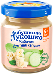Изображение товара Пюре овощное БАБУШКИНО ЛУКОШКО Кабачок и цветная капуста, с 5 месяцев, 100г