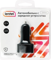 Зарядное устройство для автомобиля LENTEL 3 USB 2.0 3,1A, черное Арт. 126846