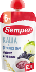 Изображение товара Пюре фруктовое SEMPER Яблоко, черника, с кашей, с 6 месяцев, 120г