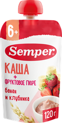 Изображение товара Пюре фруктовое SEMPER Банан и клубника, с кашей, с 6 месяцев, 120г