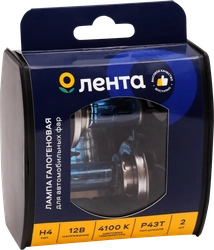 Лампа галогенная для фар ЛЕНТА H4, 60/55W, 4100K Арт. H4 12V60/55W, 2шт