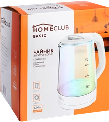 Чайник электрический HOMECLUB KEGX8023-GS стеклянный черный, белый