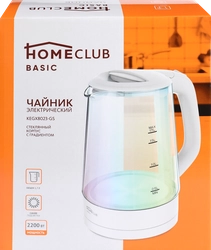 Чайник электрический HOMECLUB KEGX8023-GS стеклянный черный, белый