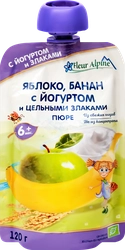 Пюре фруктовое FLEUR ALPINE Яблоко и банан, с йогуртом, с 6 месяцев, 120г