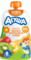 Пюре фруктово-ягодное детское АГУША Яблоко, банан, клубника и киви, с 8 месяцев, 90г