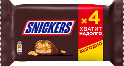 Изображение товара Батончик шоколадный SNICKERS с жареным арахисом, карамелью и нугой, 4х40г