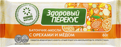 Изображение товара Батончик мюсли ЗДОРОВЫЙ ПЕРЕКУС с орехами с медом, 60г