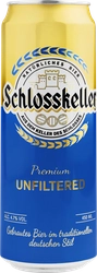 Пиво светлое SCHLOSSKELLER нефильтрованное пастеризованное осветленное, 4,7%, ж/б, 0.45л