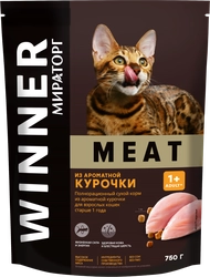 Корм сухой для взрослых кошек WINNER Meat из ароматной курочки, старше 1 года, 750г