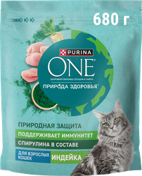 Изображение товара Корм сухой для взрослых кошек PURINA ONE Природа здоровья со спирулиной Индейка,  680г