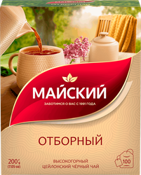Чай черный МАЙСКИЙ Отборный Цейлонский байховый листовой, 100пак