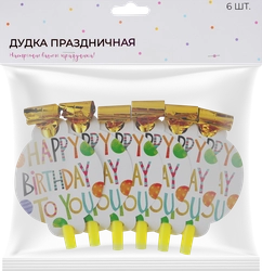 Дудка праздничная Happy Birthday Арт. ДДК, 6шт