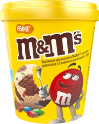 Мороженое M&M'S двухслойное молочное арахисовое и сливочное шоколадное с драже, без змж, картонный стакан, 295г