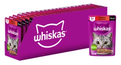 Корм консервированный для взрослых кошек WHISKAS желе с говядиной и ягненком, 75г