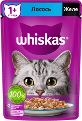 Корм консервированный для взрослых кошек WHISKAS желе с лососем, 75г