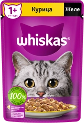 Корм консервированный для взрослых кошек WHISKAS желе с курицей, 75г