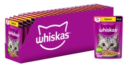 Корм консервированный для взрослых кошек WHISKAS желе с курицей, 75г