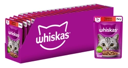 Корм консервированный для взрослых кошек WHISKAS рагу с говядиной и ягненком, 75г