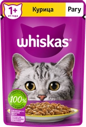 Корм консервированный для взрослых кошек WHISKAS рагу с курицей, 75г