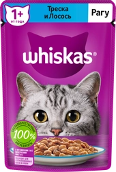 Корм консервированный для взрослых кошек WHISKAS рагу с треской и лососем, 75г