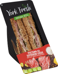 Сэндвич YORK FRESH с ростбифом и корнишонами на зерновом хлебе в соусе тартар, 150г