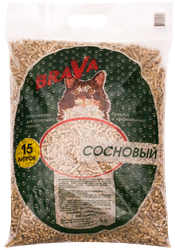 Наполнитель древесный для кошачьего туалета БРАВА сосновый, 15л