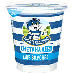Изображение товара Сметана ПРОСТОКВАШИНО 15%, без змж, 300г