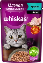 Корм консервированный для взрослых кошек WHISKAS Мясная коллекция желе с кроликом, 75г