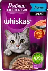 Корм консервированный для взрослых кошек WHISKAS Рыбная коллекция желе с лососем, 75г