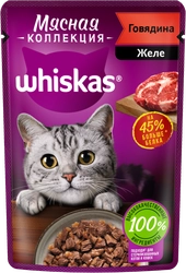 Корм консервированный для взрослых кошек WHISKAS Мясная коллекция желе с говядиной, 75г