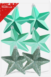 Изображение товара Украшение новогоднее HOMECLUB Звездочки 7см, голубой/синий/золото/жемчужный Арт. TS705-01AC6, 6шт
