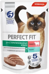 Корм консервированный для взрослых кошек PERFECT FIT Sterile паштет с говядиной, для стерилизованных, 75г