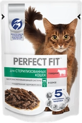 Корм консервированный для взрослых кошек PERFECT FIT Sterile с говядиной в соусе, для стерилизованных, 75г