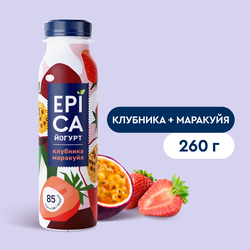 Йогурт питьевой EPICA с клубникой и маракуйей 2,5%, без змж, 260г