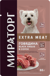 Корм консервированный для взрослых собак WINNER Extra Meat Говядина Black Angus в соусе, для мелких пород, 85г