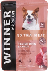 Корм консервированный для взрослых собак WINNER Extra Meat Телятина в соусе, для всех пород, 85г