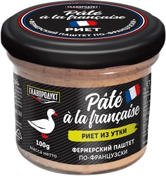 Риет из утки ГЛАВПРОДУКТ Pate a la Francaise По-французски, 100г