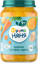 Пюре мясо-растительное ФРУТОНЯНЯ Картофель и морковь с цыпленком, с 9 месяцев, 190г