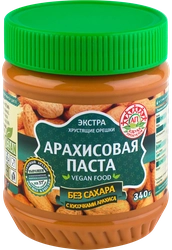 Паста арахисовая АЗБУКА ПРОДУКТОВ Экстра, с кусочками арахиса без сахара, 340г