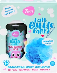 Набор подарочный детский 7DAYS Bath bubble party Для настоящих почемучек Гель-шампунь-пена 3в1 с малинкой, 400мл + Губка