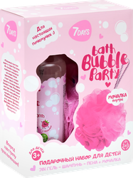 Набор подарочный детский 7DAYS Bath bubble party Для настоящих почемучек Гель-шампунь-пена 3в1 с малинкой, 400мл + Губка