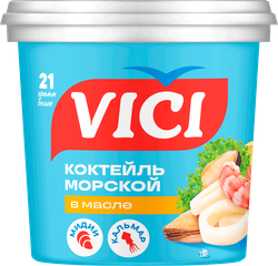 Изображение товара Коктейль из морепродуктов маринованный VICI Морской, с креветками (имитация) в масле, 360г