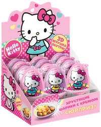 Хрустящие шарики HELLO KITTY с кремом и игрушкой, в капсуле в форме яйца, 15г