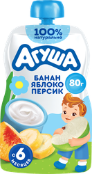 Изображение товара Творог детский АГУША Банан, яблоко, персик фруктовый 4%, с 6 месяцев, без змж, 80г