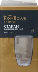 Стакан HOMECLUB с двойной стенкой, стекло, 300мл