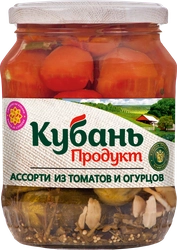 Ассорти маринованное КУБАНЬ ПРОДУКТ томаты и огурцы, 680г