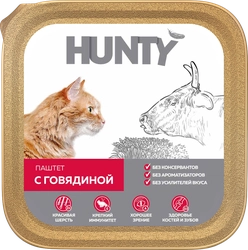 Корм консервированный для взрослых кошек HUNTY паштет с говядиной, 100г